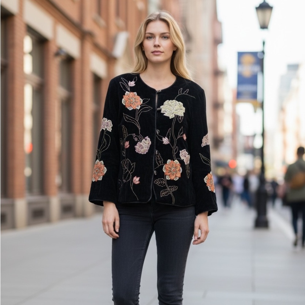 Allure Black Jacket with Floral Embroidery